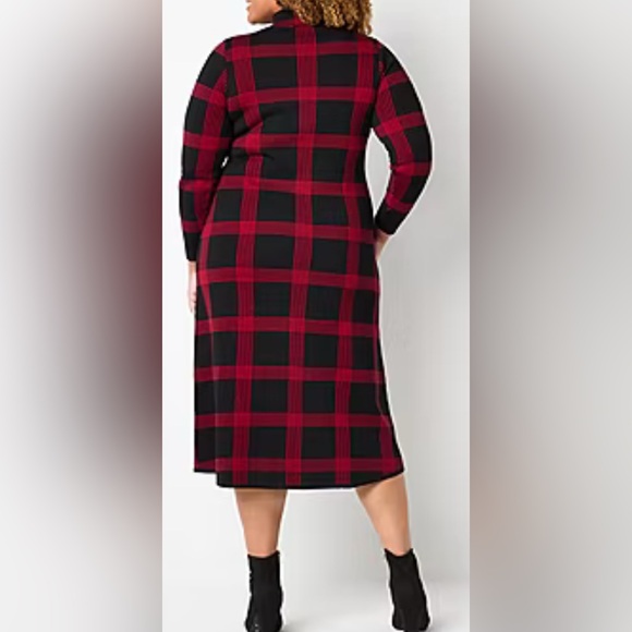 Danny & Nicole Long Sleeve Windowpane Midi Sweater Dress - Picture 3 of 3